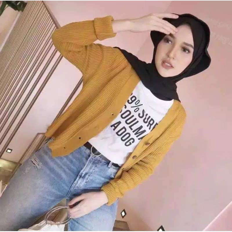 CARDIGAN CROP RAJUT | CARDY RAJUT CROP KANCING BATOK