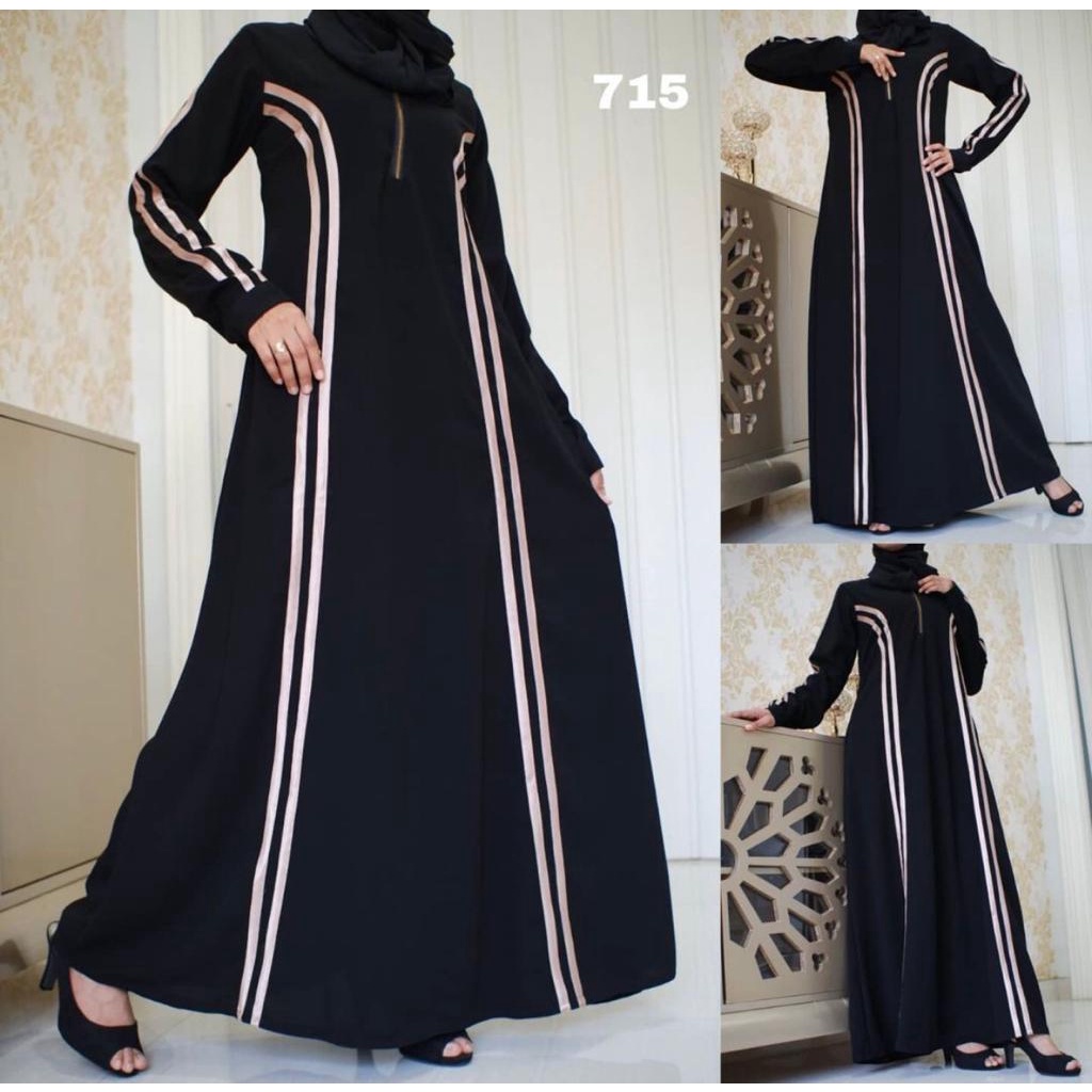Abaya Hitam Garis Kecoklatan Arabic Collection 715