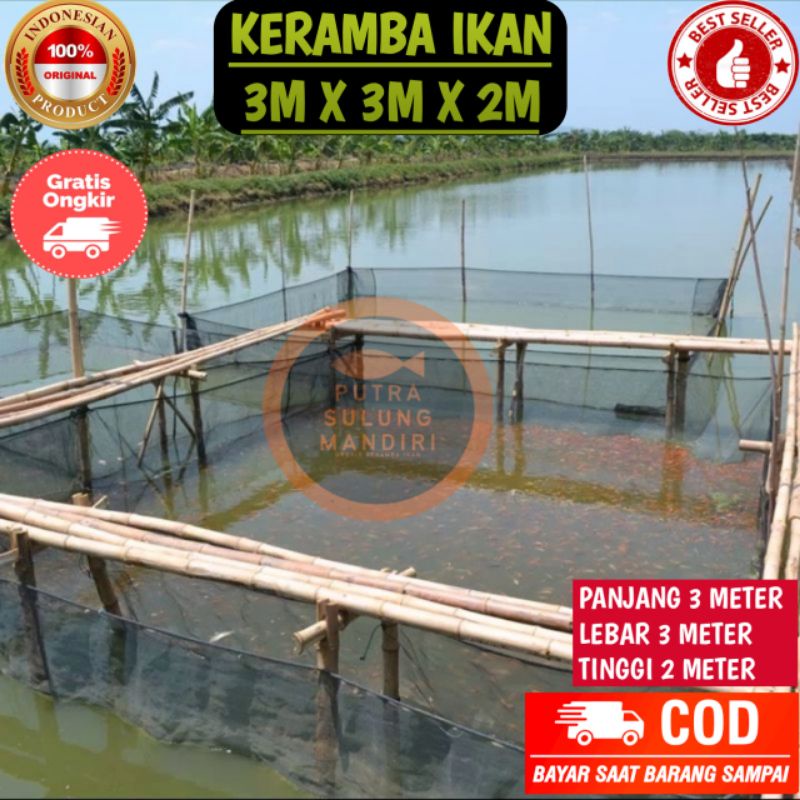 K332 Keramba  karamba ikan 3x3x2 siap pakai plus tali pengikat