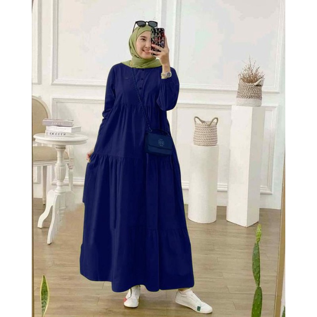 Gamis midi kirania | gamis midi polos kancing | gamis busui