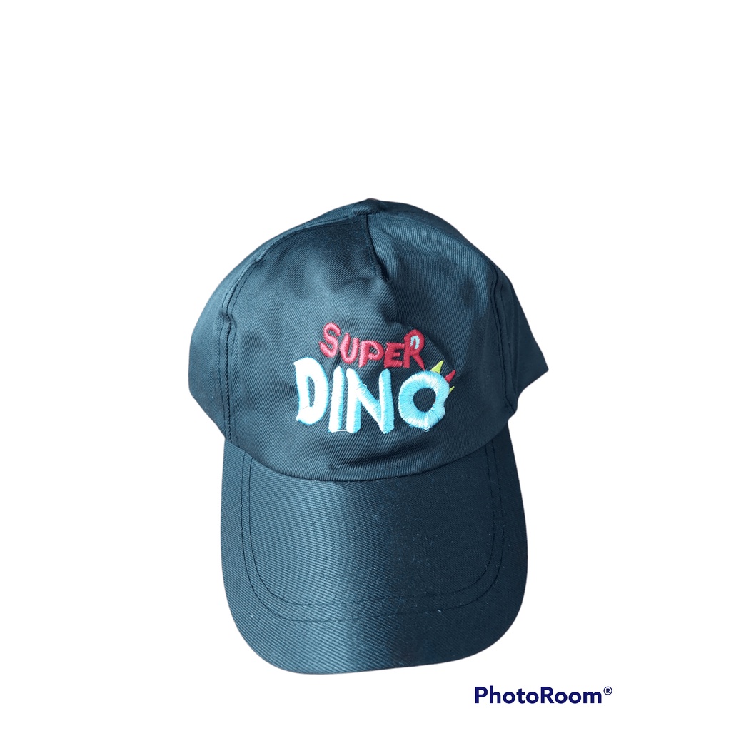 Topi Baseball Anak Bordir Lucky / Just Do It / Super Dino / Sunny Day Usia 2-10 Tahun Laki Perempuan Imut Lucu Kualitas Premium-Topi Superdino Hitam