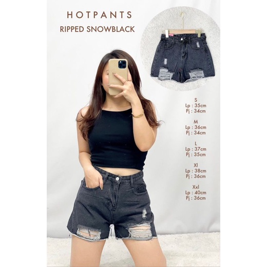 MDLV ~ MDLV ~ Hotpants Ripped SnowBlack Celana Jeans Pendek Hotpants terbaru Fashion Import