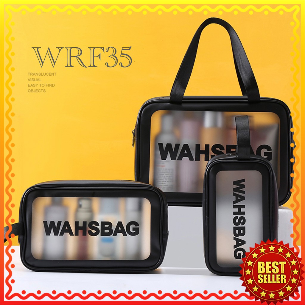 WRF35 Tas Kosmetik WASHBAG Bahan PVC  Kulit PU Waterproof Transparant Impor TKM