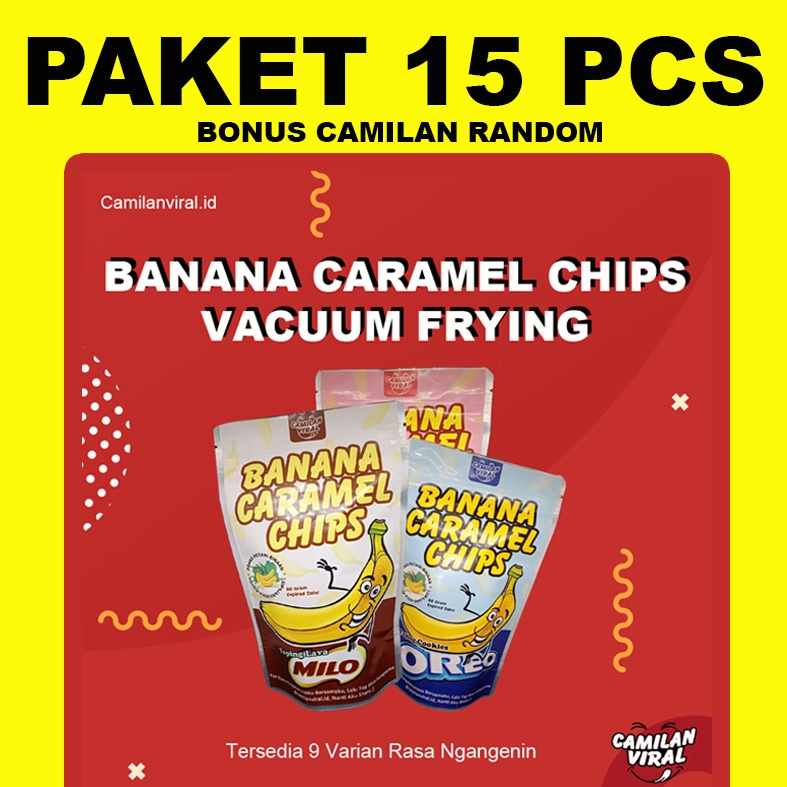 

☑️ (HALAL PIRT - PAKET 15 PCS) - BANANA CARAMEL CHIPS / KERIPIK PISANG KARAMEL / CEMILAN PAKET USAHA / CEMILAN VIRAL BY CAMILAN VIRAL