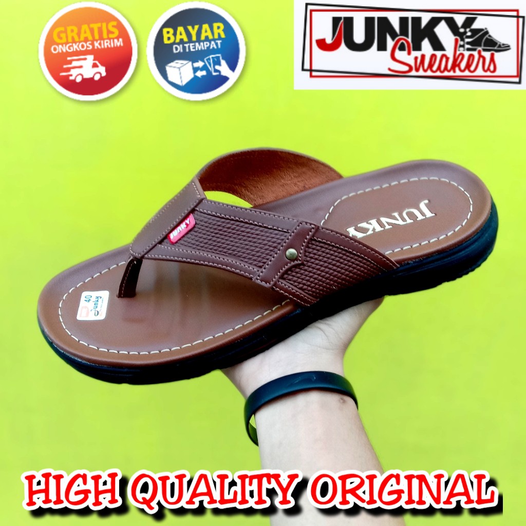  SANDAL  KULIT  JUNKY J003 TERBARU SENDAL JEPIT PRIA Shopee 