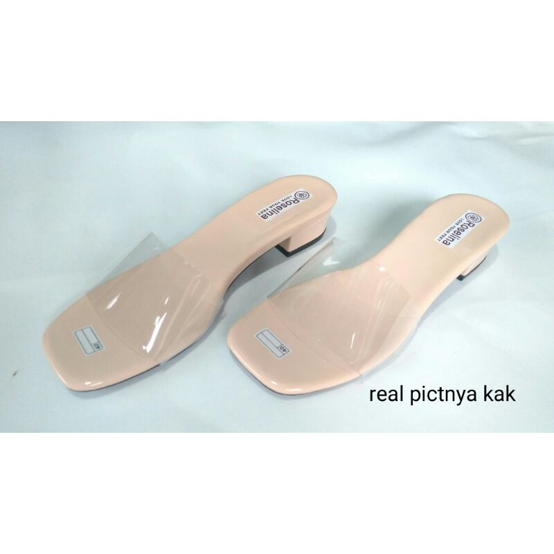 sandal teplek wanita hak 3 cm mika bening h10