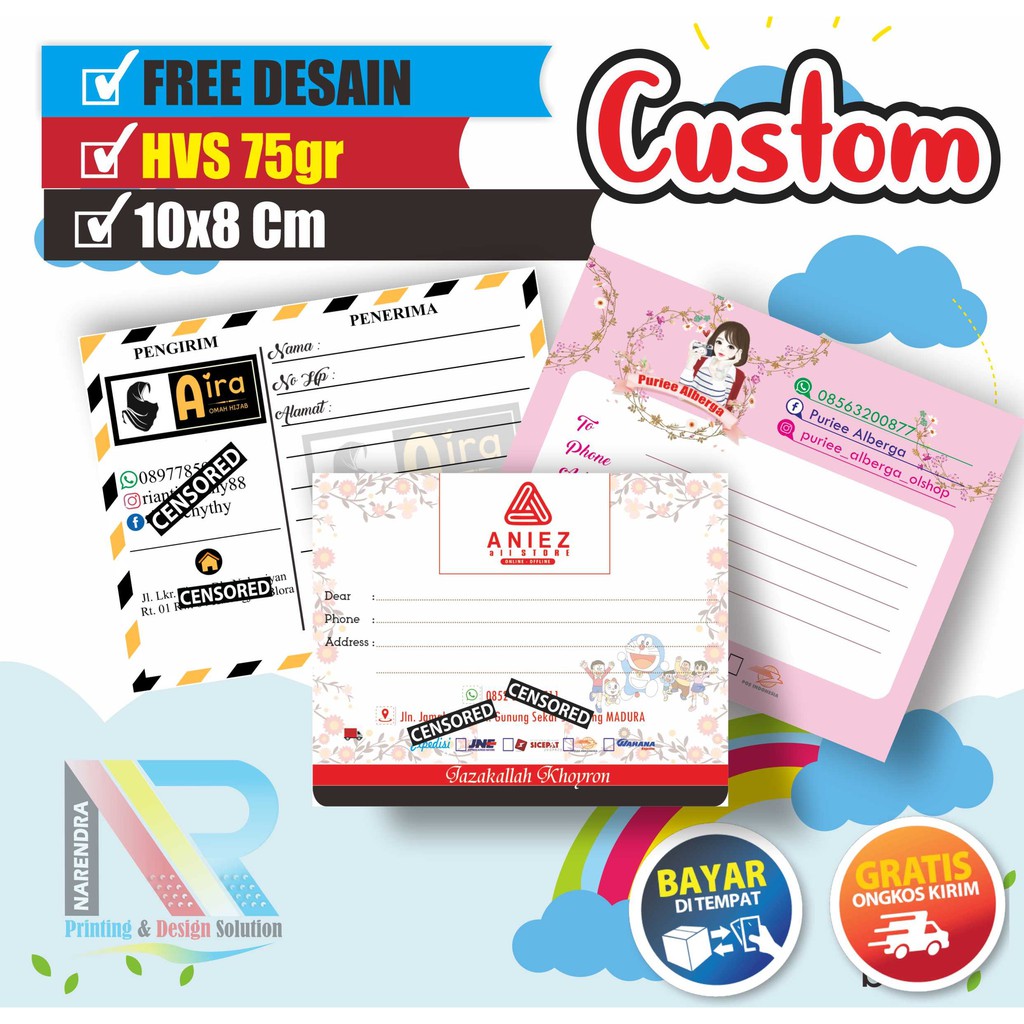 

Label pengiriman Olshop Custom 1/8 Folio | Label Nama