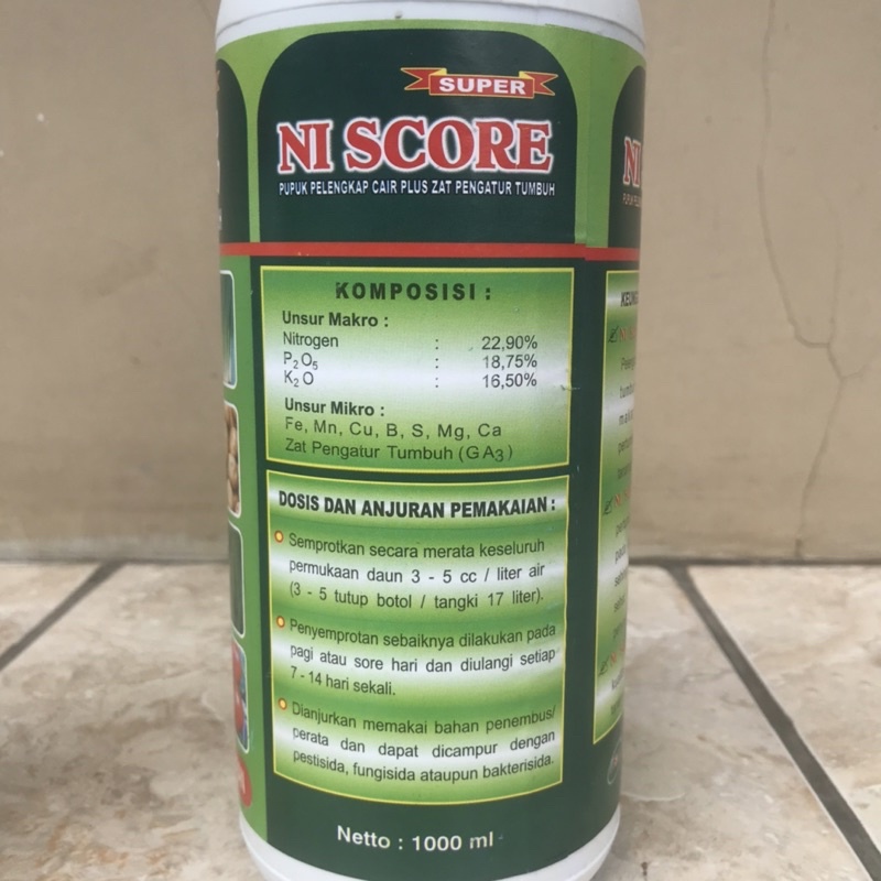 Pupuk Cair NPK Plus ZPT dan Perekat Niscore Kemasan 1L dan 500ml
