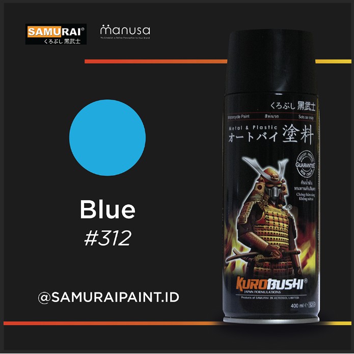 Samurai Paint Standard Blue 312 Biru Standar #312 Cat Aerosol Kualitas Kompresor, Samuraipaint.id