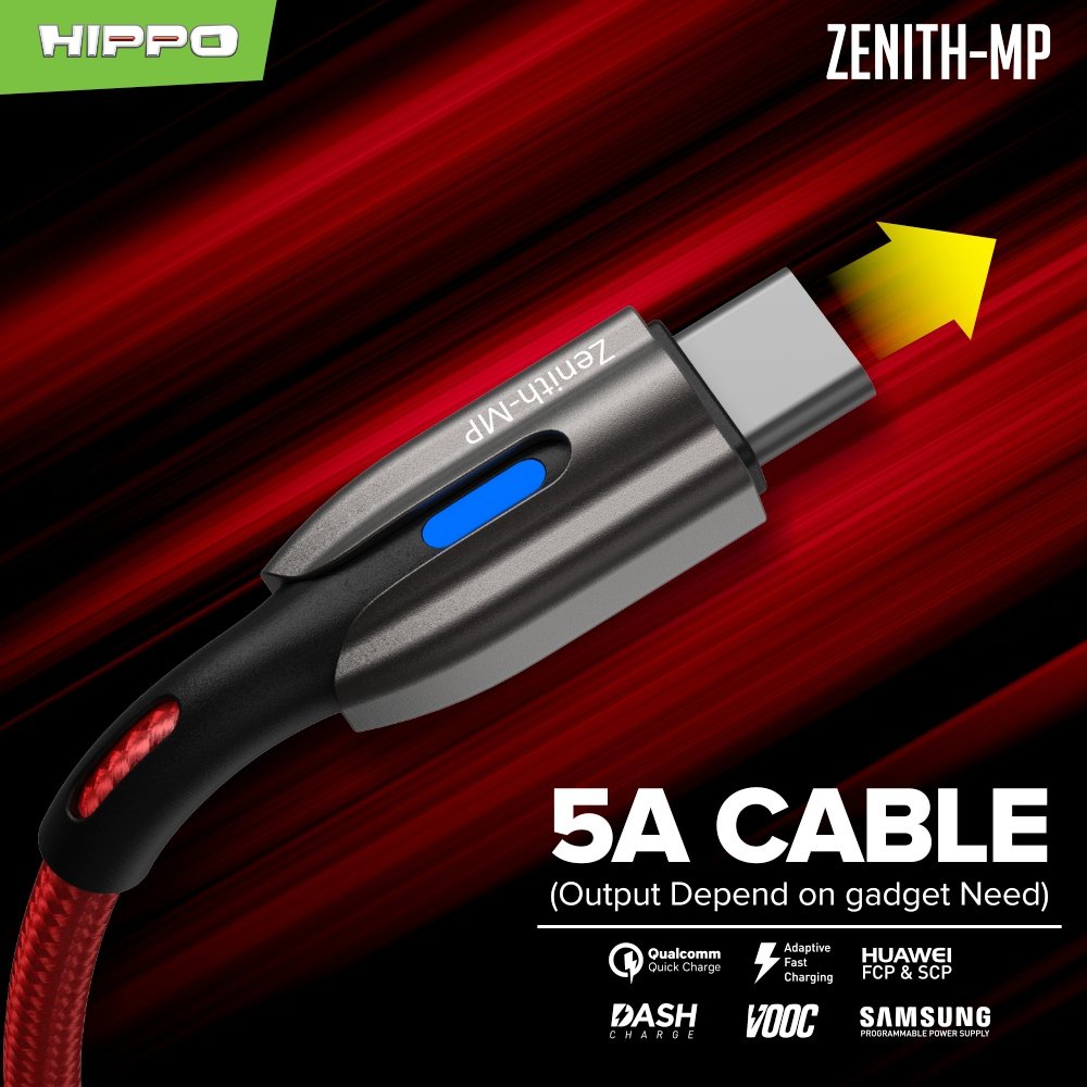 Hippo Zenith MP Kabel Data USB Type C 5A Fast Charging Support 100W Original