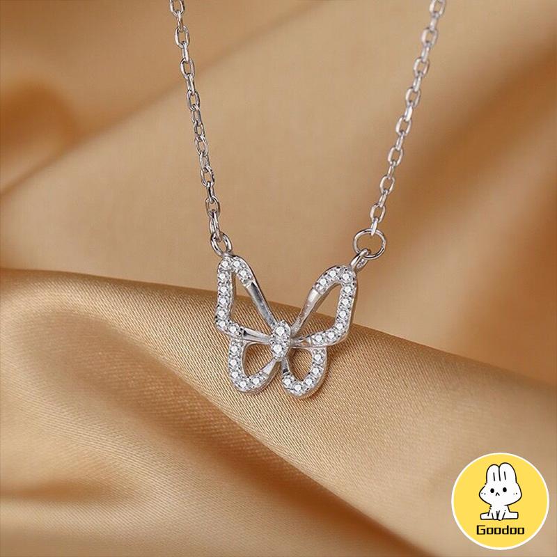 Kalung Rantai Klavikula Desain Kupu-Kupu Hollow Hias Necklace Berlian Gaya Korea Untuk Aksesoris Wanita -Doo