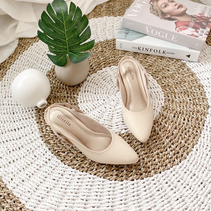 Giselle Colls - Evelyn Slingback Heels Wanita 5 cm-Cream