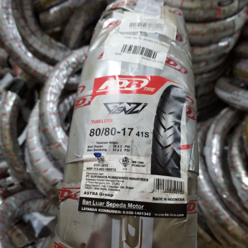 BAN LUAR TUBELESS 80/80-17 GENZI FDR SEPEDA MOTOR