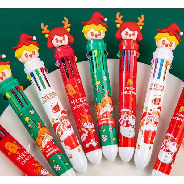 Bolpoin Warna CHRISTMAS 10 in 1 / Pulpen 10 Warna Tema Natal / Pena Warna 10in1 / Ballpoint Gel Pen Colorful / Pulpen Karakter Xmas 10 Warna / Pulpen Gel 0,5 mm