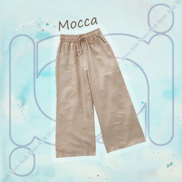 Celana Kulot Bahan Linen Jatuh Wanita Warna Hitam Putih Polos Panjang - Cokelat (M1M3) Celana Kulot 