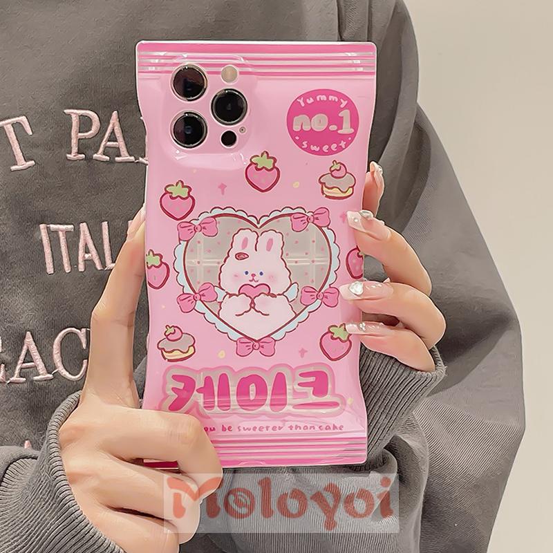 Soft Case Motif Strawberry Kelinci Hati Untuk iPhone 11 8 7 6 6s Plus XR 14 12 13 Pro Max 14 Plus X XS Max SE 2020