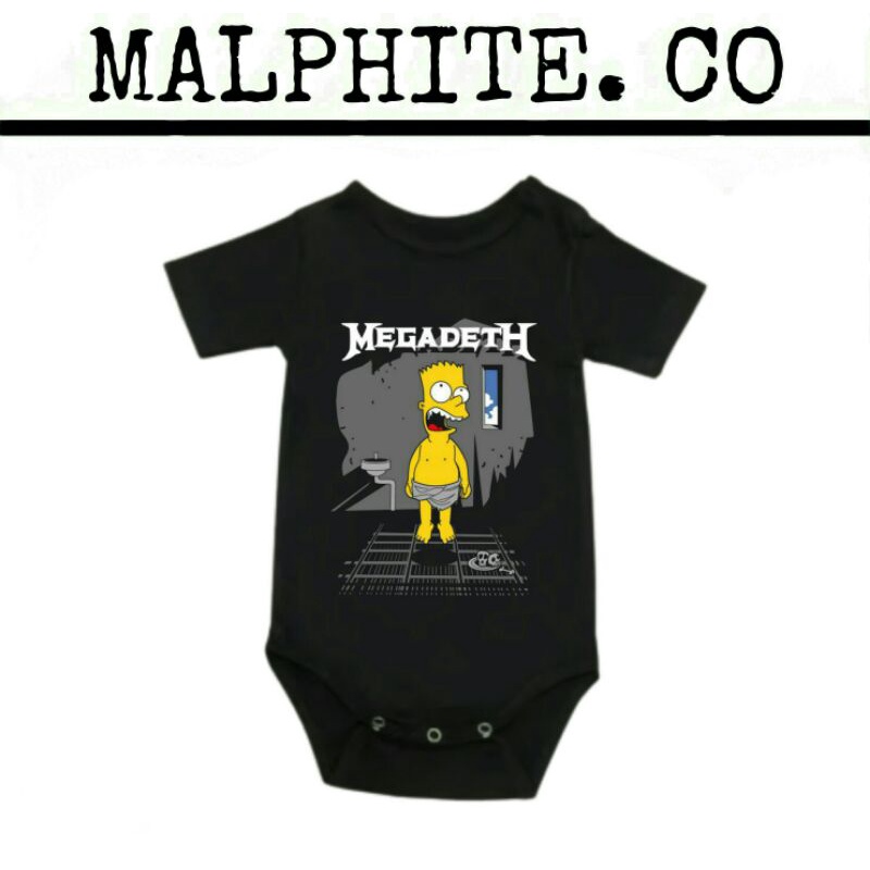 Kaos Baju Bayi Baby Jumper Kids Band Megadeth The Simpsons Motif Lengan Pendek Jumpsuit Sleepsuit Ti