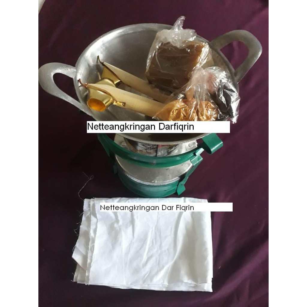 Paket membatik  kompor wajan malam atau lilin warna coklat tua 3 macam canting wajan kain naptol