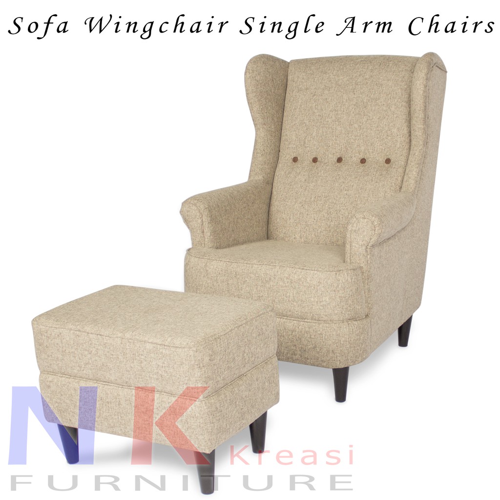 Sofa armchair Classic, kursi sofa wing chair single + stool cantik