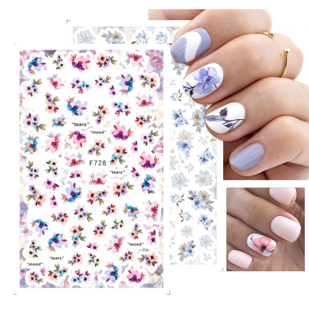 R-flower Nail Stiker Kuku Dekorasi Biru Pink Design Daun 3D