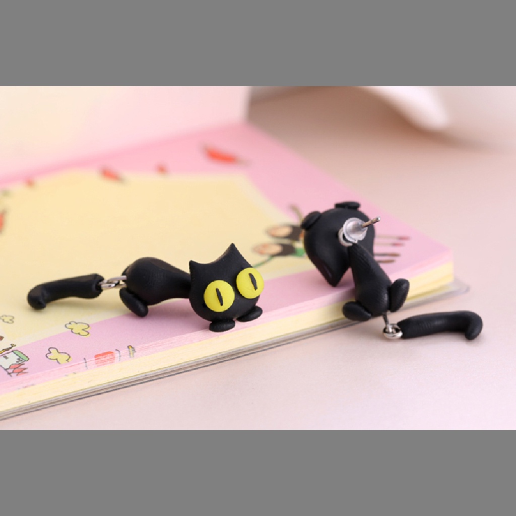 1 Pasang Anting Stud Desain Hewan Kucing Bahan Polymer Clay Untuk Wanita