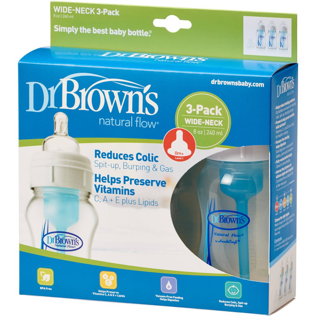 Jual Botol Susu Dr Browns Natural Flow Bottle 3 Pack WIDE NECK 240ml