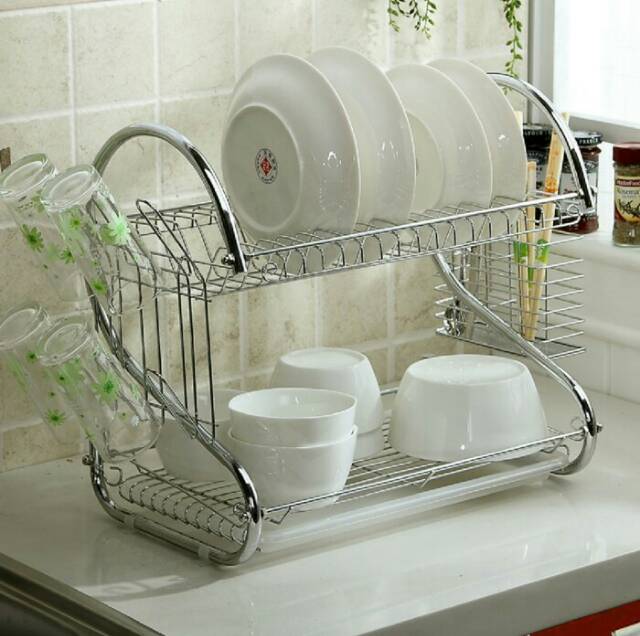 Rak Piring 2 Susun Tingkat Dish Rack Tier Stainless Steel Drainer