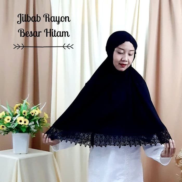 Jilbab Ihram Wanita Rayon Besar Hitam Polos Perlengkapan Haji Umroh