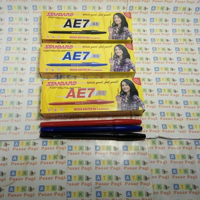 

✩ pen pulpen standrad AE 7 0.5 hitam merah biru - Hitam ♘