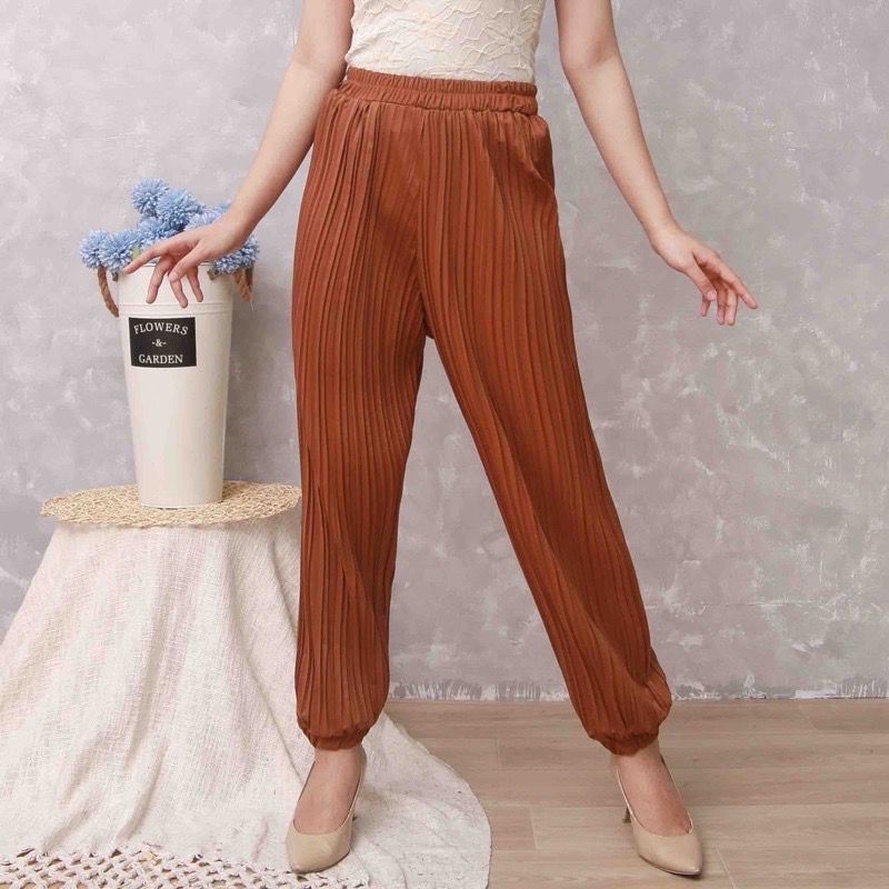 Toply shop Celena Jogger PlisKET Premium wanita / preated jogger pants wanita / celana karet plisket