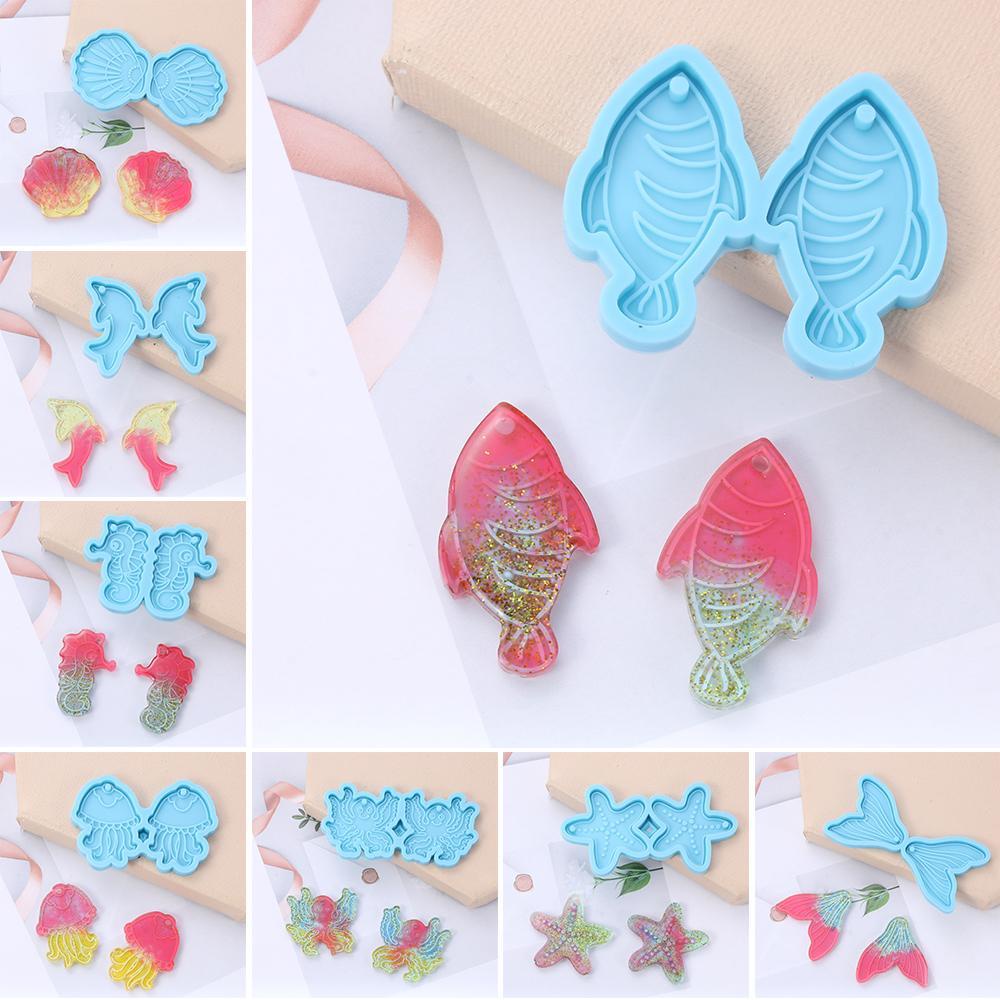 R-flower Earrings Resin Cetakan UV Epoxy Menjuntai Hewan Membuat Perhiasan Alat Bintang Laut Hipocpus Resin Silicone Mould