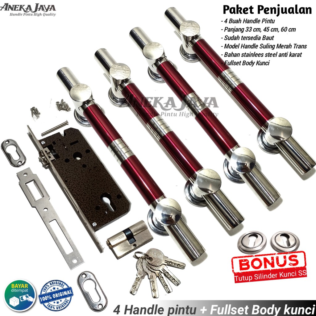 Handle pintu rumah satu set kunci panjang 33 cm 45 cm 60 cm Gagang pintu rumah Pegangan pintu murah