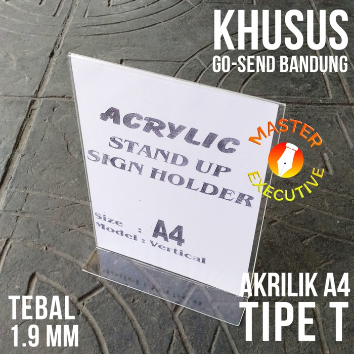 Akrilik A4 Tipe T / Stand Up Vertical Acrylic Sign Holder Untuk Brosur Pengumuman Display Produk