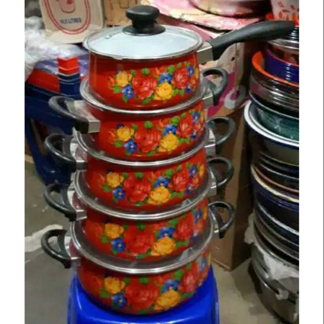 Panci Enamel Tropicana set 16/24 ideal RED DELUXE