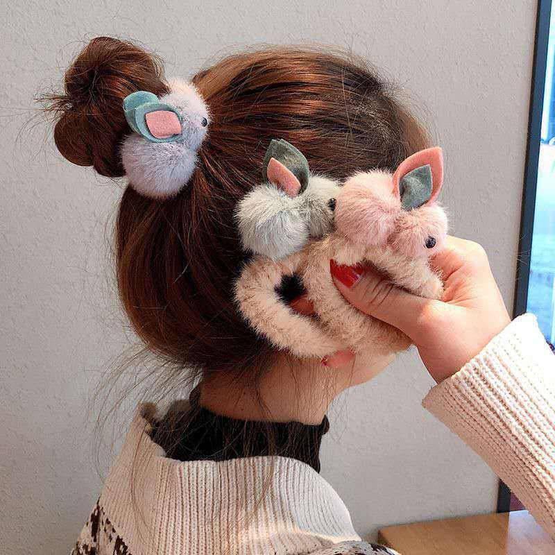 ASK Ikat Rambut Bulu Pompom Rabbit Hair Accessories Ponytail Scrunchies Bulu Style Korea