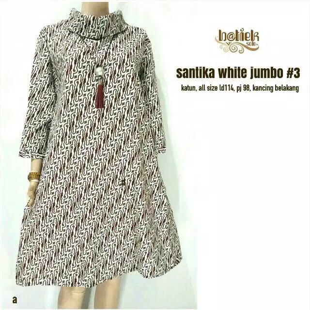 Tunik Santika White Jumbo 3 Batik Seragam Kantor Kerja Modern Tunic Batik Ld 120 Xxxl Big Size Besar