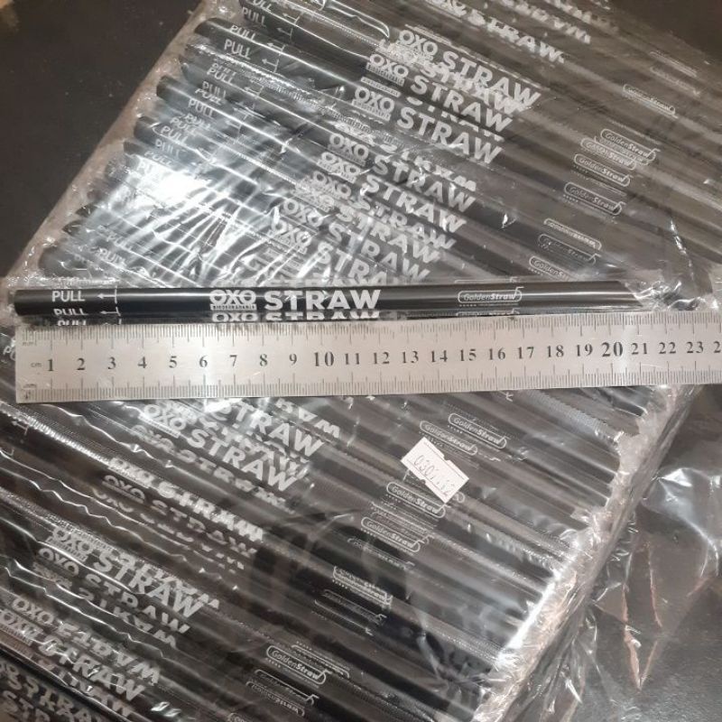 Sedotan steril Hitam 8mm 21cm runcing lancip isi 100pcs