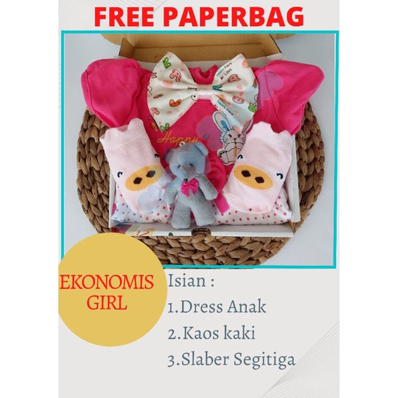 FREE PAPERBAG HAMPERS BAYI BABYSAM BAJU BAYI || HAMPERS ROK TUTU BAYI || PARCEL BAYI || BABYSAM BABY GIFT || KADO KELAHIRAN BAYI || HAMPERS BAYI LAKI-LAKI DAN PEREMPUAN-Ekonomis Dress Girl