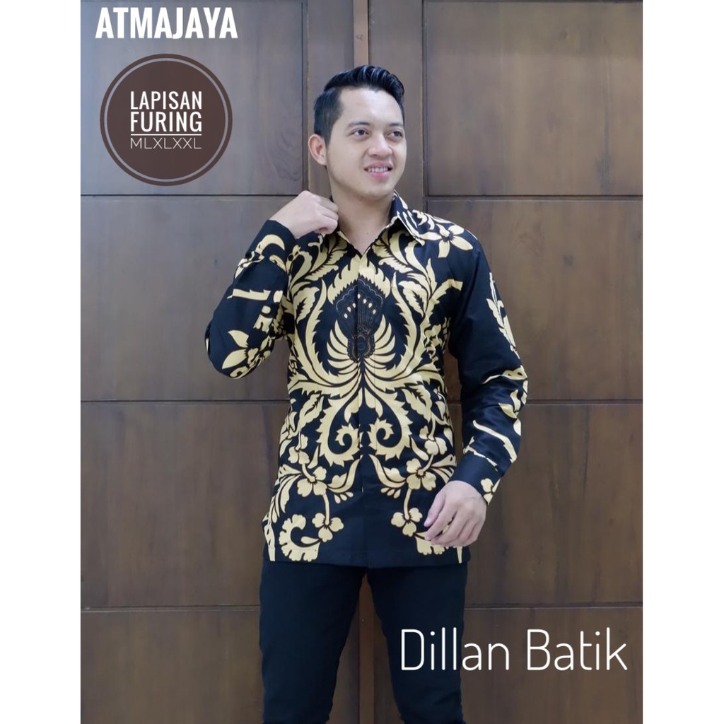 Batik Solo Kemeja Batik Pria Lengan Panjang Atmajaya Dillan Proboseto Peksi Luhur Wirabumi Sogan JOGLO COKLAT BULUSETA WARDOYO KUNING DAUN PISANG SOGAN MAHKOTA MERAH GUMELAR NAVY DEWANGGA MAROON IBRAHIM PARI SEIKET WULU ABANG PHARSA KERTOSONO BIRU