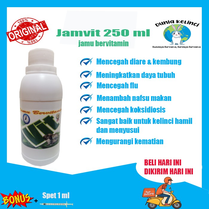 JAMU KELINCI JAMVIT 1 LITER HERBAL  BERVITAMIN MENCEGAH KEMBUNG MENCRET KOKSI FLU STRESS-Jamvit 250 ml