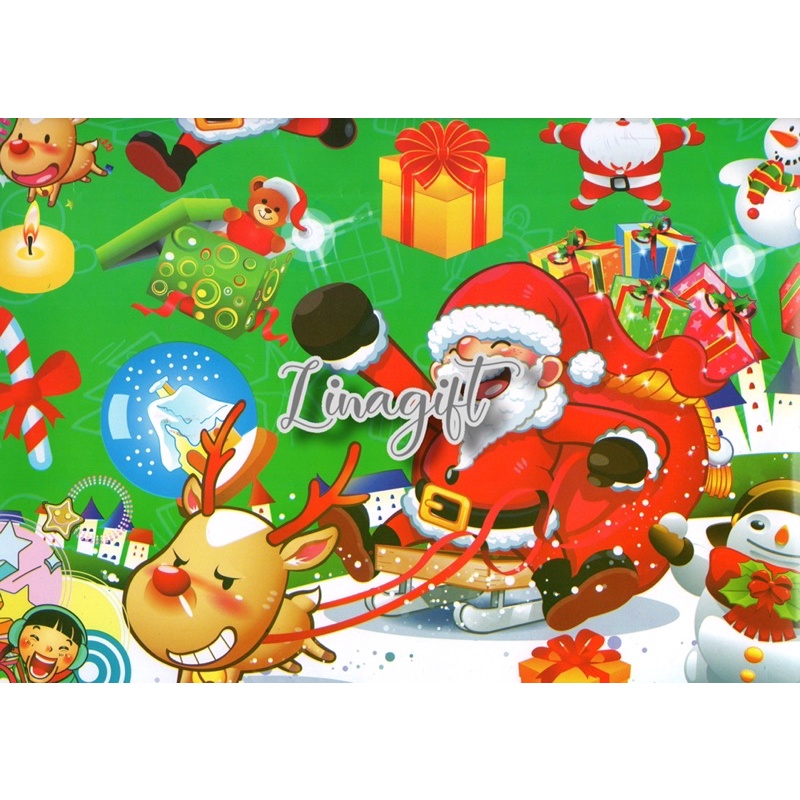 ( 5 Lembar ) SR NATAL - KERTAS KADO GLOSSY - GIFT WRAP PAPER XMAS SANTA SNOWMAN SHINY MENGKILAP MERRY CHRISTMAS