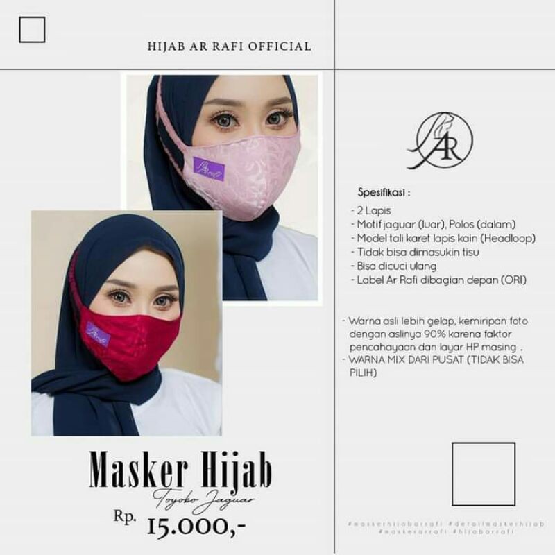 Hijab Arrafi | Masker jaguar Arrafi | Masker headloop | Masker non medis | Masker kain halus