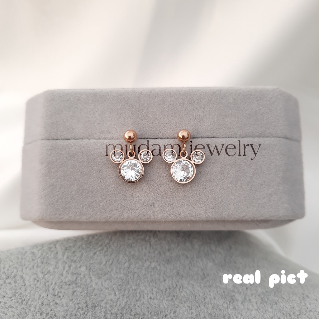 Anting Tusuk Titanium Mouse Diamonds Artifisial Dengan Pentol Tersedia Warna Rose Gold