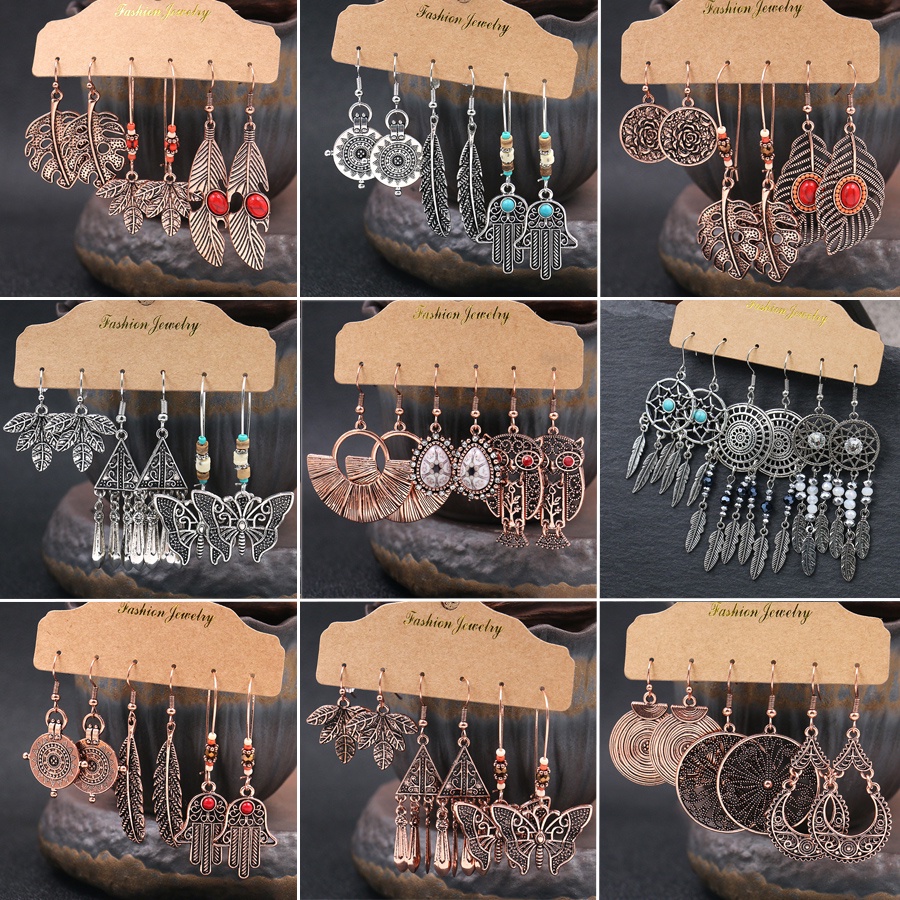 6pcs / Set Anting Kait Gantung Desain Rumbai Gaya Bohemian / Vintage / Boho Untuk Wanita