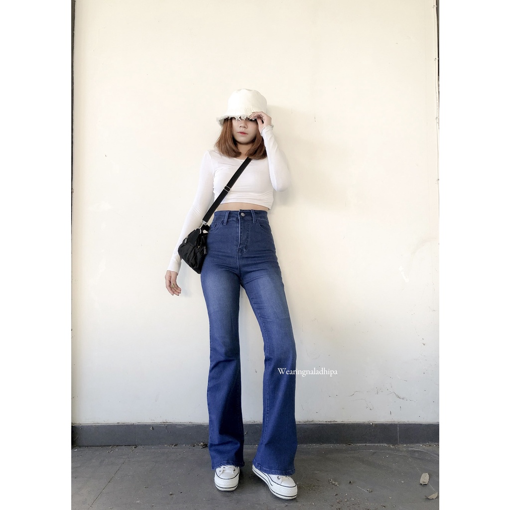 Kezia Cutrbray Pants Biru Spray - Highwaist Jeans Cutbray