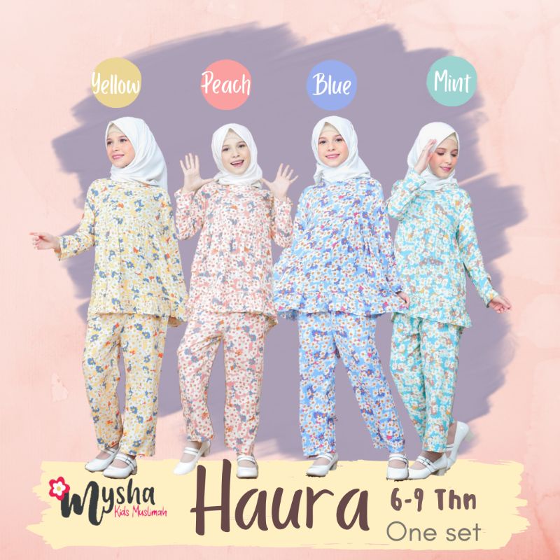 One Set Anak / Piyama anak tanggung Rayon Haura Series Mysha Kids Muslimah Usia 6-9 thn