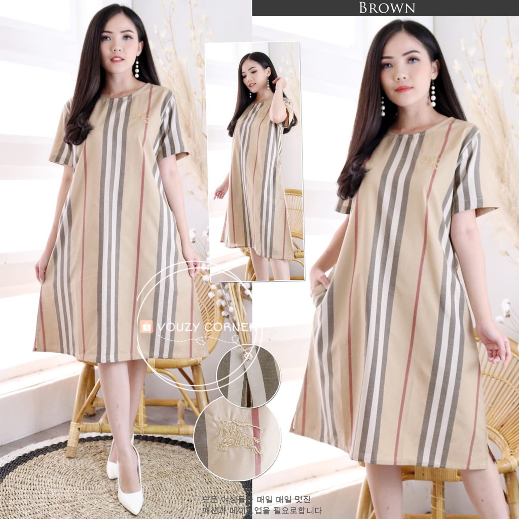 VOUZY || DRESS SIMPLE MOTIF KOTAK SALUR BUR ALL SIZE BEST SELLER / DRESS SIMPLE WANITA / DASTER COD