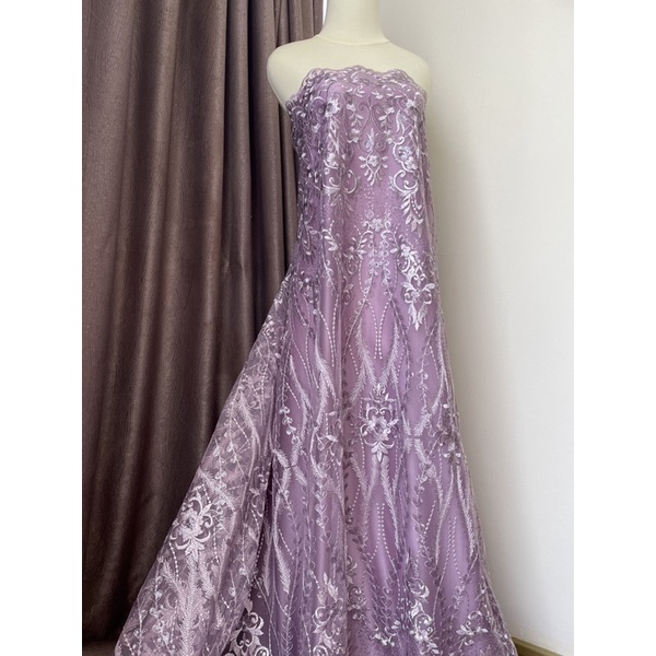 Kain bahan kebaya Brokat Tile Payet Gloria Series warna Lilac