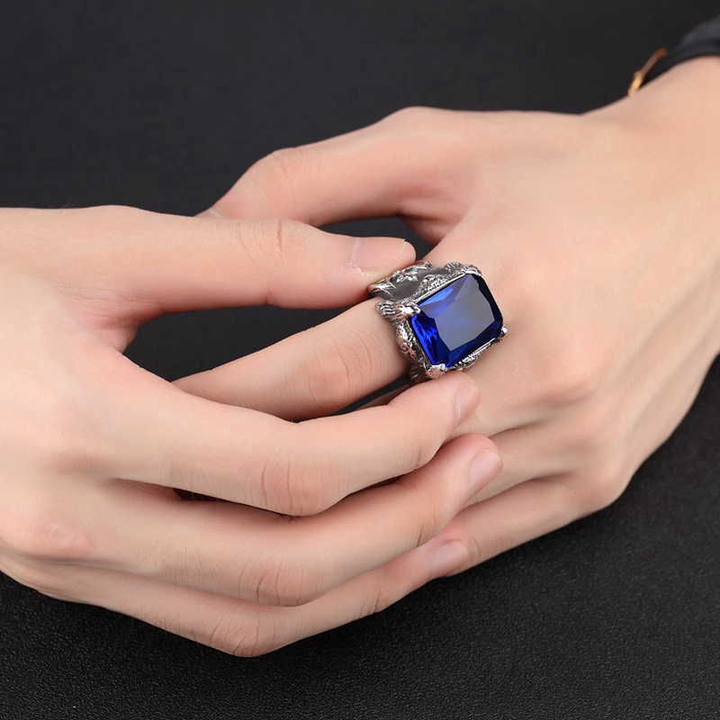 Cincin pria / aksesoris perhiasan batu permata antik biru, merah, hitam, hijau