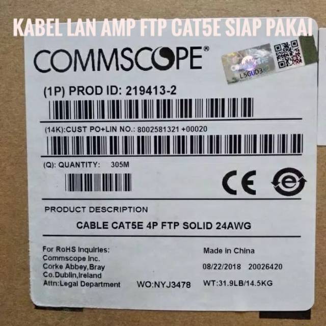 Kabel LAN FTP CAT5E F/UTP AMP COMMSCOPE Original Siap Pakai